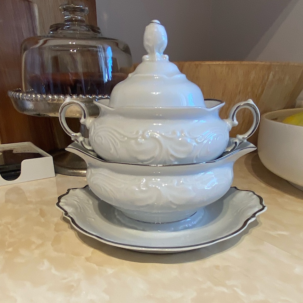 Vintage White And Silver Detail Porcelain Set